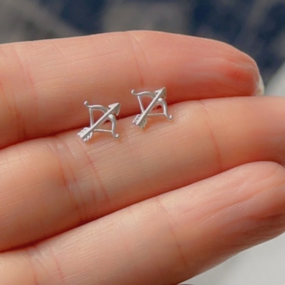 Sterling Silver Bow and Arrow Tiny Studs - Picture 9 of 9